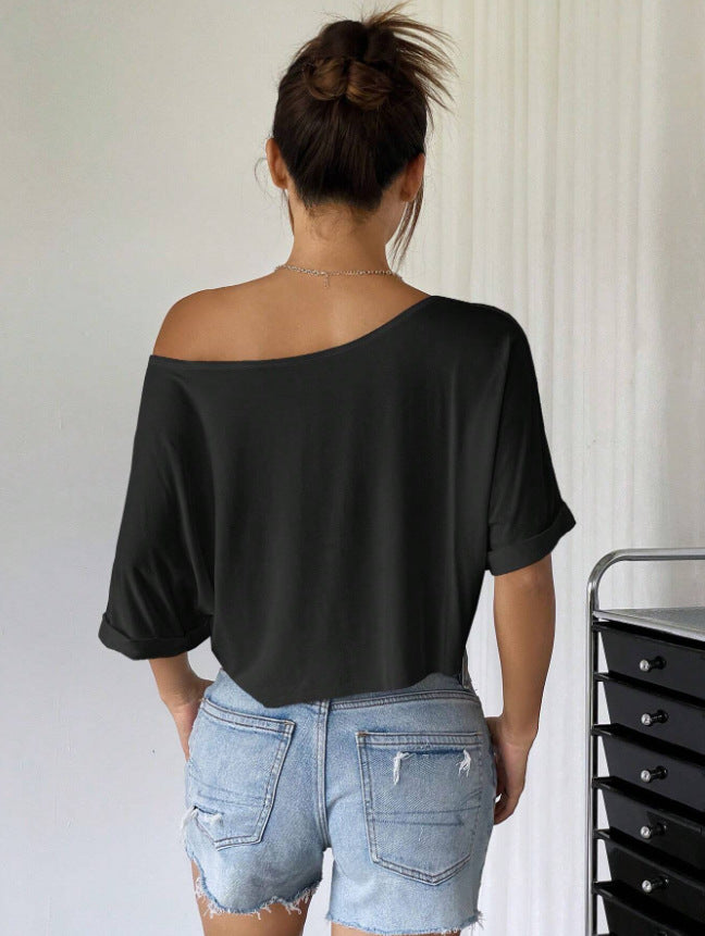 Unisex Oversized Off-Shoulder Tee – Streetwear Solid Color Short Sleeve Shirt (Light Gray/White/Black)