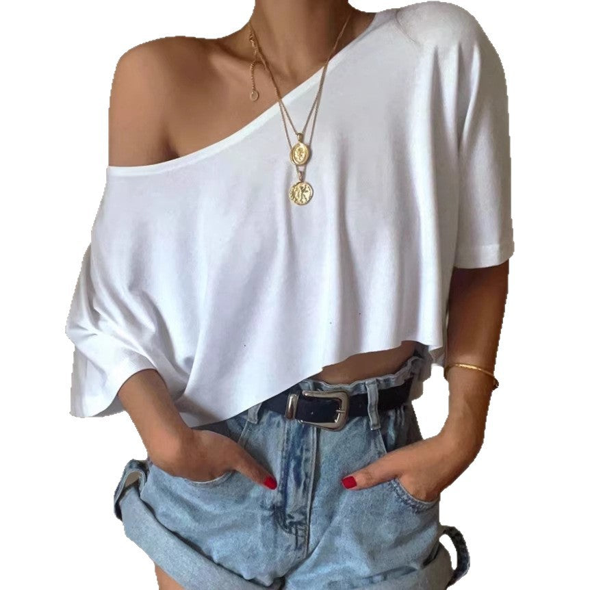 Unisex Oversized Off-Shoulder Tee – Streetwear Solid Color Short Sleeve Shirt (Light Gray/White/Black)