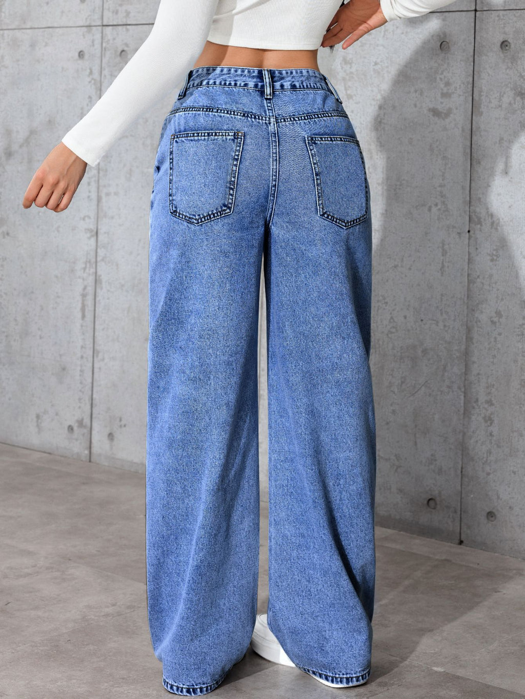 Women Straight-Leg Loose Fit Casual Pants - High Waist Cotton Trousers Black Blue Gray