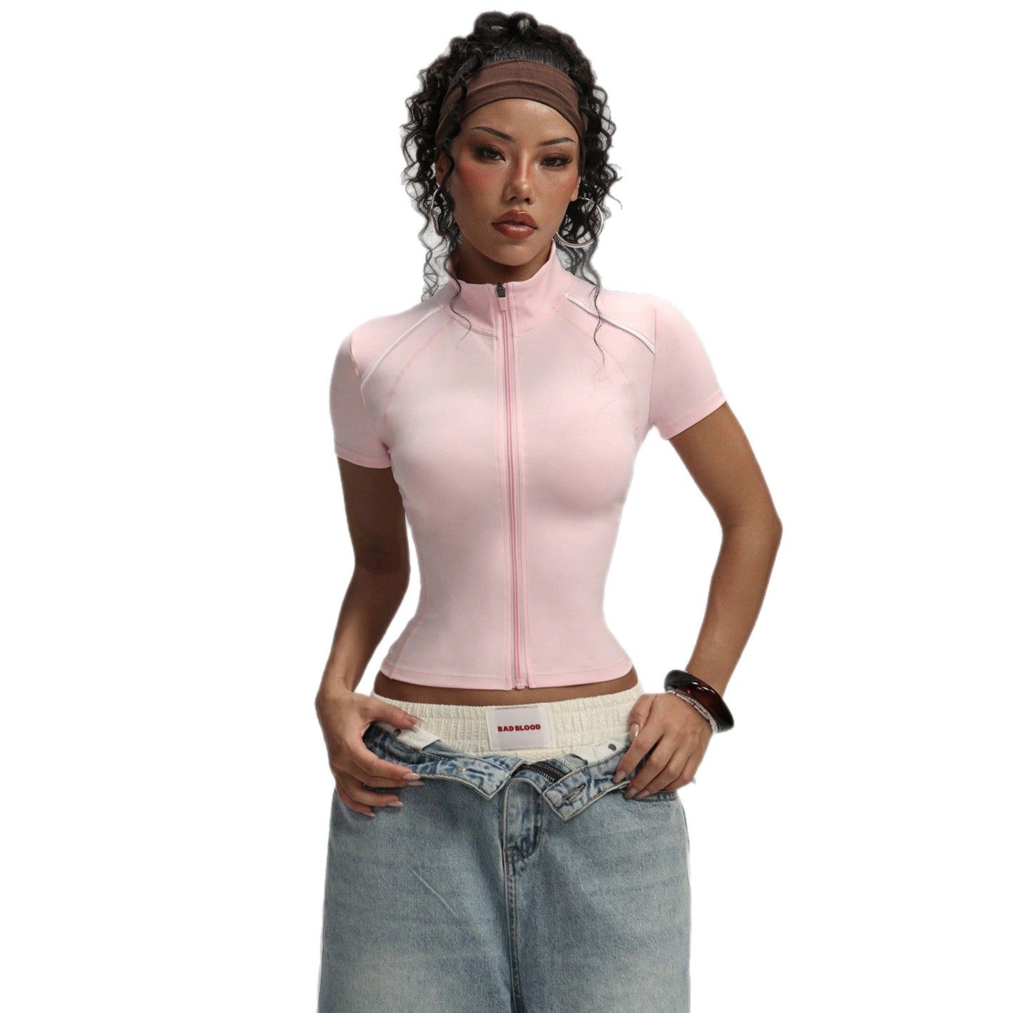 Women's Short Contrast Color Yoga Jacket - Slim Fit Fitness Crop Jacket for Gym & Workout (S/M/L/XL)