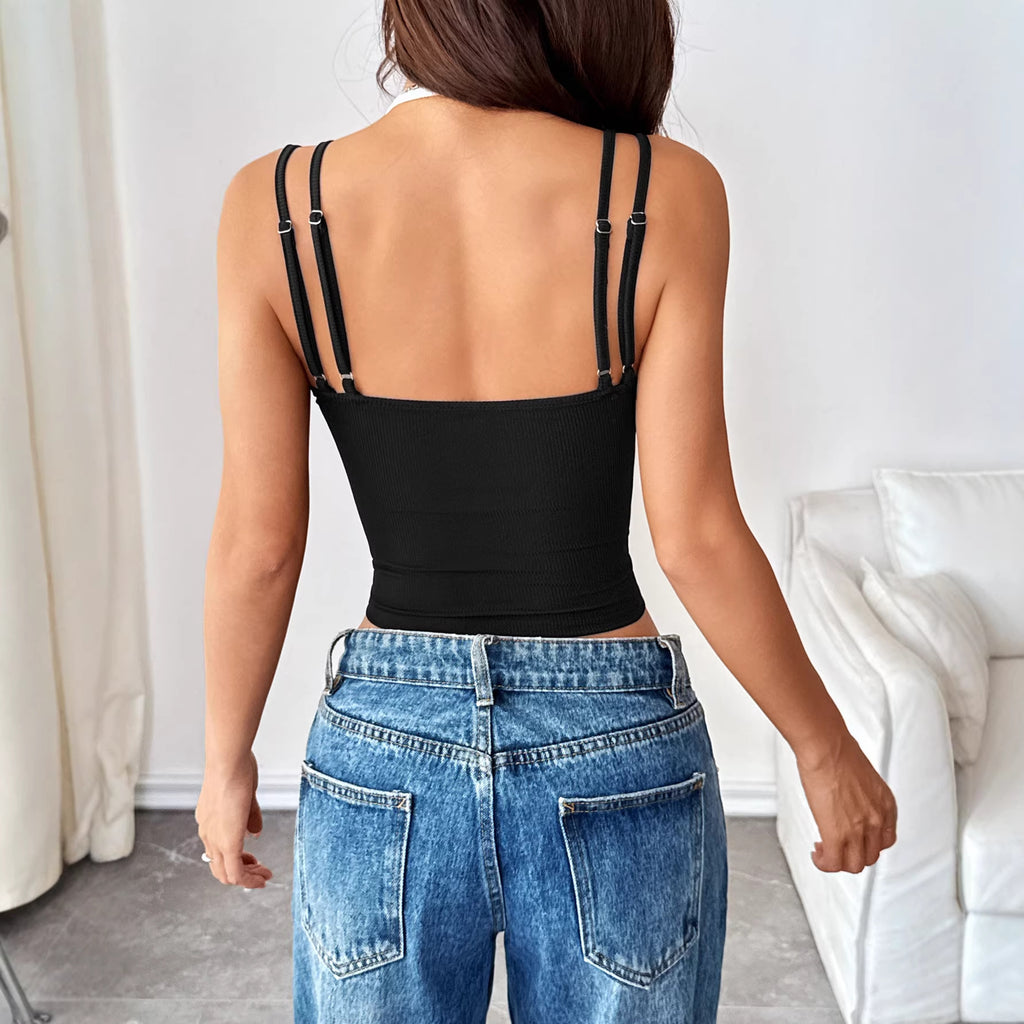 Women's Two-Tone Ribbed Sports Camisole - Color Block Slim Fit Crop Top (XS/S/M/L)